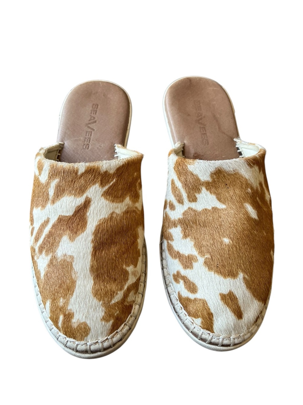SeaVees Lido Tan & White Cowhide Slide Mules Shoes Women’s Size 6